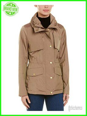 Cole Haan Short Packable Rain Jacket Detachable Hood Travel Pouch
